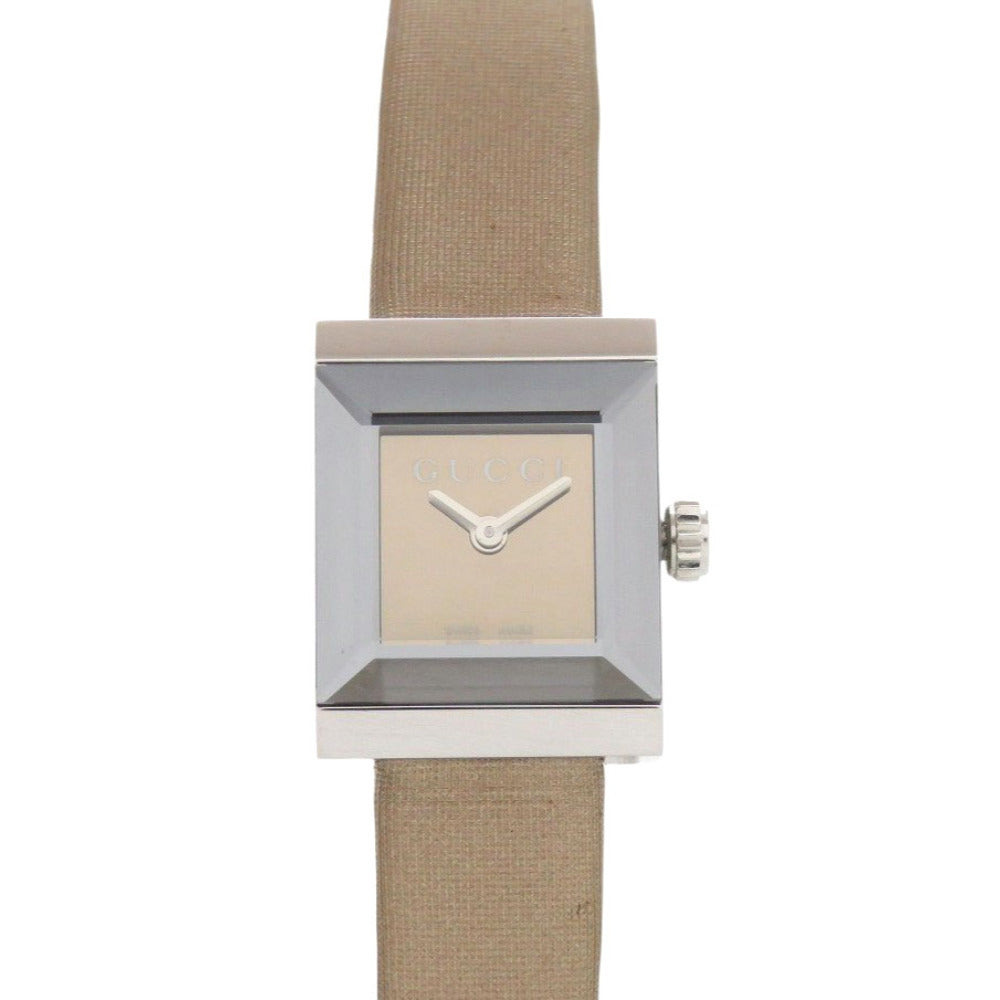 美品 グッチ Gフレーム 128.5 SS サテン ブラウン クオーツ 腕時計 0064【中古】GUCCI