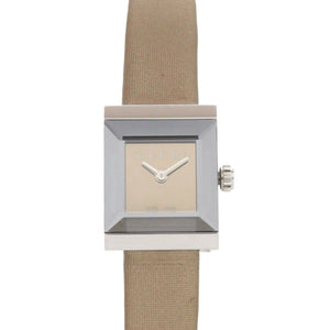 美品 グッチ Gフレーム 128.5 SS サテン ブラウン クオーツ 腕時計 0064【中古】GUCCI