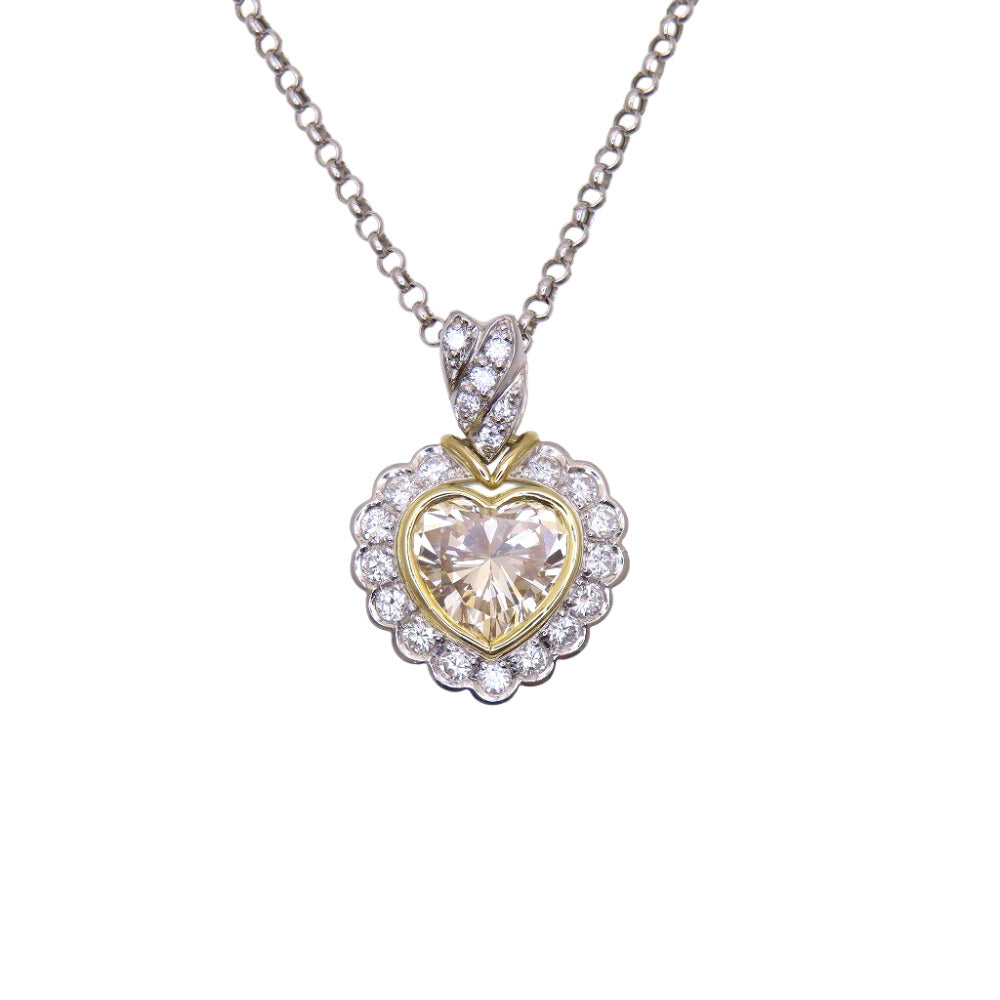 美品 ハートシェイプダイヤ1.693ct / ダイヤ0.44ct Pt900 / K18YG / Pt850 ネックレス ダイヤモンド プラチナ ジュエリー 0074【中古】