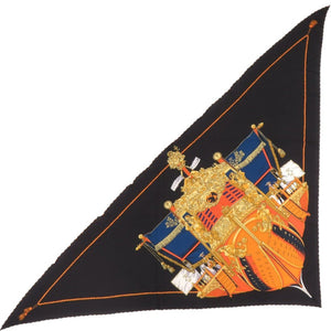 未使用 エルメス カレジェアン トライアングル LA REALE シルク カシミヤ ブラック スカーフ 黒 0087【中古】HERMES