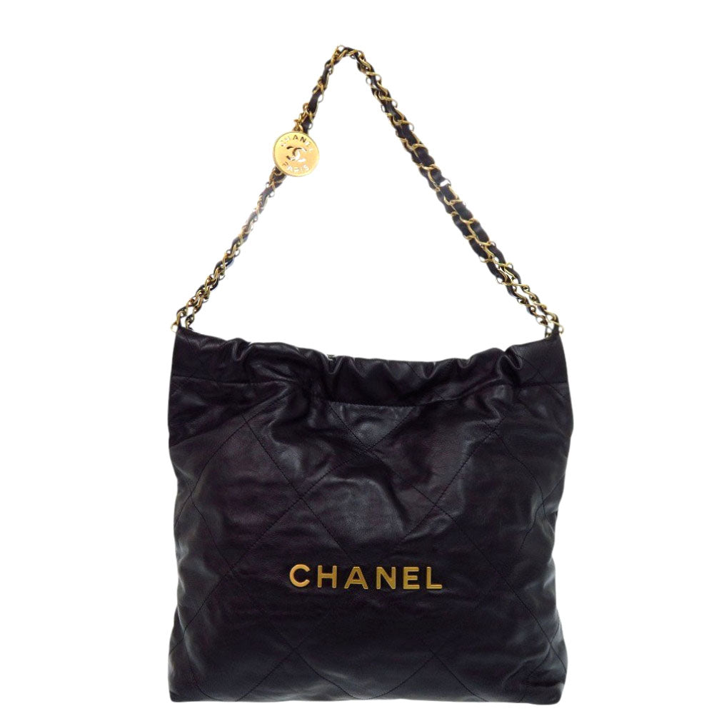 美品 シャネル シャネル 22 スモール カーフ ブラック ショルダーバッグ 黒 0128【中古】CHANEL
