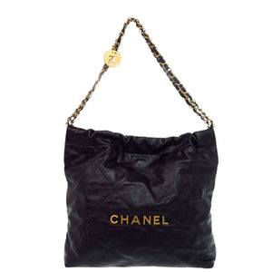 美品 シャネル シャネル 22 スモール カーフ ブラック ショルダーバッグ 黒 0128【中古】CHANEL