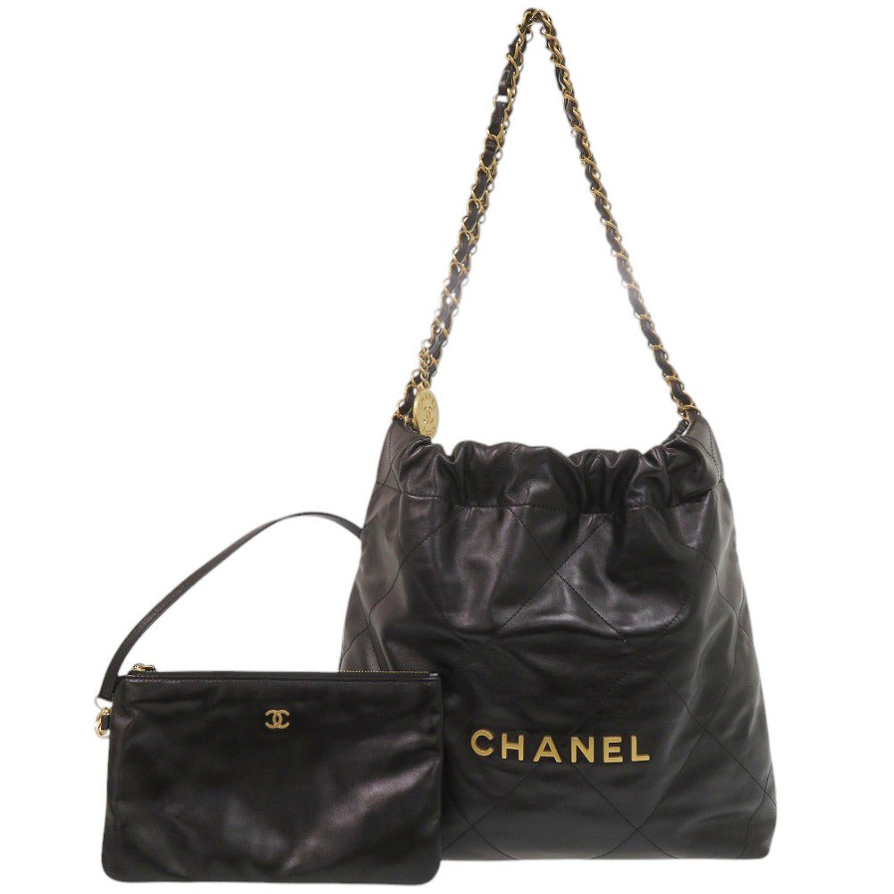 美品 シャネル シャネル22 スモール AS3260 カーフレザー ブラック トートバッグ 黒 0129【中古】CHANEL