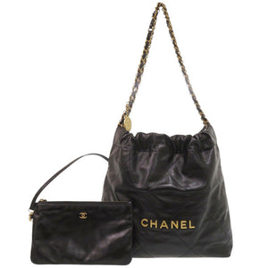 美品 シャネル シャネル22 スモール AS3260 カーフレザー ブラック トートバッグ 黒 0129【中古】CHANEL