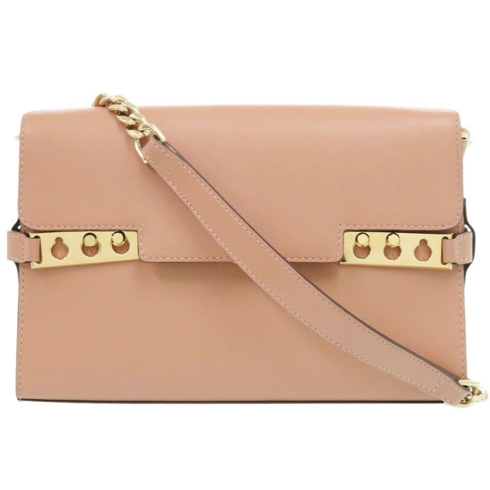 美品 デルボー タンペート レザー ベージュ チェーンショルダーバッグ 0156【中古】DELVAUX