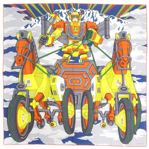 未使用品 エルメス カレH100 Mega Chariot メガ シャリオ 103568T 02 シルク カシミヤ ブルー スカーフ 青 0301【中古】HERMES
