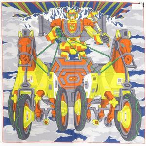 未使用品 エルメス カレH100 Mega Chariot メガ シャリオ 103568T 02 シルク カシミヤ ブルー スカーフ 青 0301【中古】HERMES