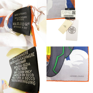 未使用品 エルメス カレH100 Mega Chariot メガ シャリオ 103568T 02 シルク カシミヤ ブルー スカーフ 青 0301【中古】HERMES