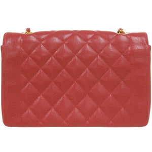 美品 シャネル ダイアナ 25 ミディアム キャビアスキン レッド マトラッセ 3番台 ショルダーバッグ ココマーク 赤 0312【中古】CHANEL