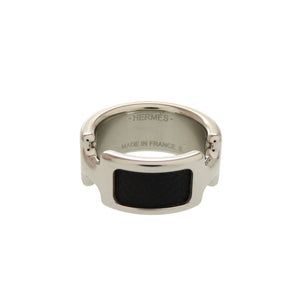 未使用 エルメス オランプ ブラック シルバー金具 サイズS リング 指輪 アクセサリー 黒 0330 【中古】 HERMES