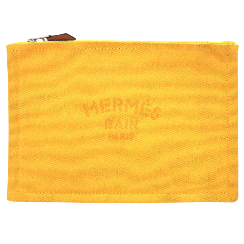 新品同様 エルメス フラットポーチPM コットンキャンバス イエロー ポーチ 0347【中古】HERMES