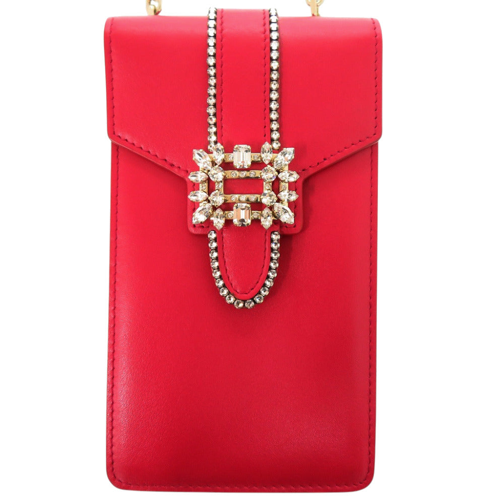 Roger Vivier ロジェ ヴィヴィエ ビジュー レザー レッド フォンポシェット ショルダーバッグ フォンポシェット 赤 0353【中古】Roger Vivier