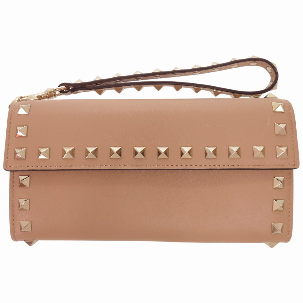 美品 ヴァレンティノ ガラヴァーニ ロックスタッズ QW1P0225BOL レザー ベージュ 長財布 0355【中古】Valentino Garavani