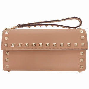 美品 ヴァレンティノ ガラヴァーニ ロックスタッズ QW1P0225BOL レザー ベージュ 長財布 0355【中古】Valentino Garavani
