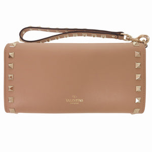 美品 ヴァレンティノ ガラヴァーニ ロックスタッズ QW1P0225BOL レザー ベージュ 長財布 0355【中古】Valentino Garavani
