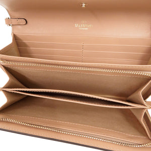 美品 ヴァレンティノ ガラヴァーニ ロックスタッズ QW1P0225BOL レザー ベージュ 長財布 0355【中古】Valentino Garavani