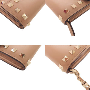 美品 ヴァレンティノ ガラヴァーニ ロックスタッズ QW1P0225BOL レザー ベージュ 長財布 0355【中古】Valentino Garavani