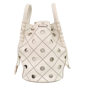 美品 トッズ カットワーク バケットバッグ レザー ホワイト ハンドバッグ 白 0360【中古】TOD’S