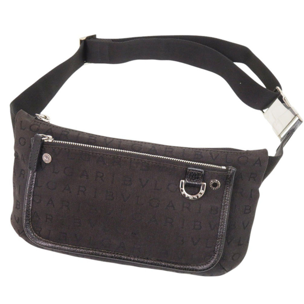 ブルガリ ロゴマニア キャンバス ブラック ボディバッグ ウエストバッグ 黒 0366【中古】BVLGARI メンズ