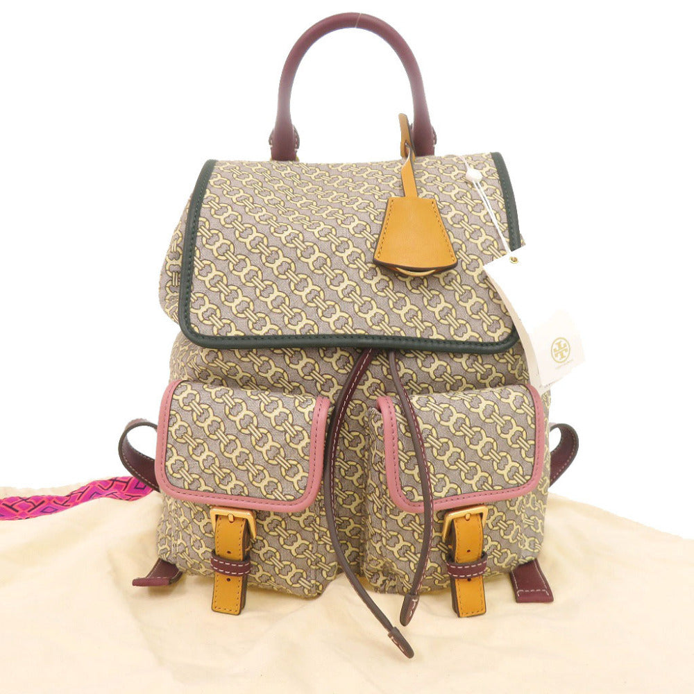 新品同様 トリーバーチ ペリー ジャガード フラップ キャンバス レザー マルチカラー リュック デイパック 0378【中古】Tory Burch