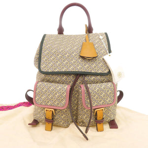新品同様 トリーバーチ ペリー ジャガード フラップ キャンバス レザー マルチカラー リュック デイパック 0378【中古】Tory Burch