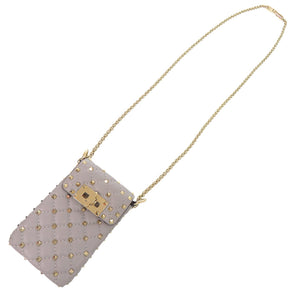 美品 ヴァレンティノ ガラヴァーニ ロックスタッズ ショルダーバッグ フォンケース レザー グレー 0383【中古】Valentino Garavani