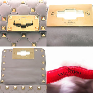 美品 ヴァレンティノ ガラヴァーニ ロックスタッズ ショルダーバッグ フォンケース レザー グレー 0383【中古】Valentino Garavani