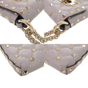 美品 ヴァレンティノ ガラヴァーニ ロックスタッズ ショルダーバッグ フォンケース レザー グレー 0383【中古】Valentino Garavani