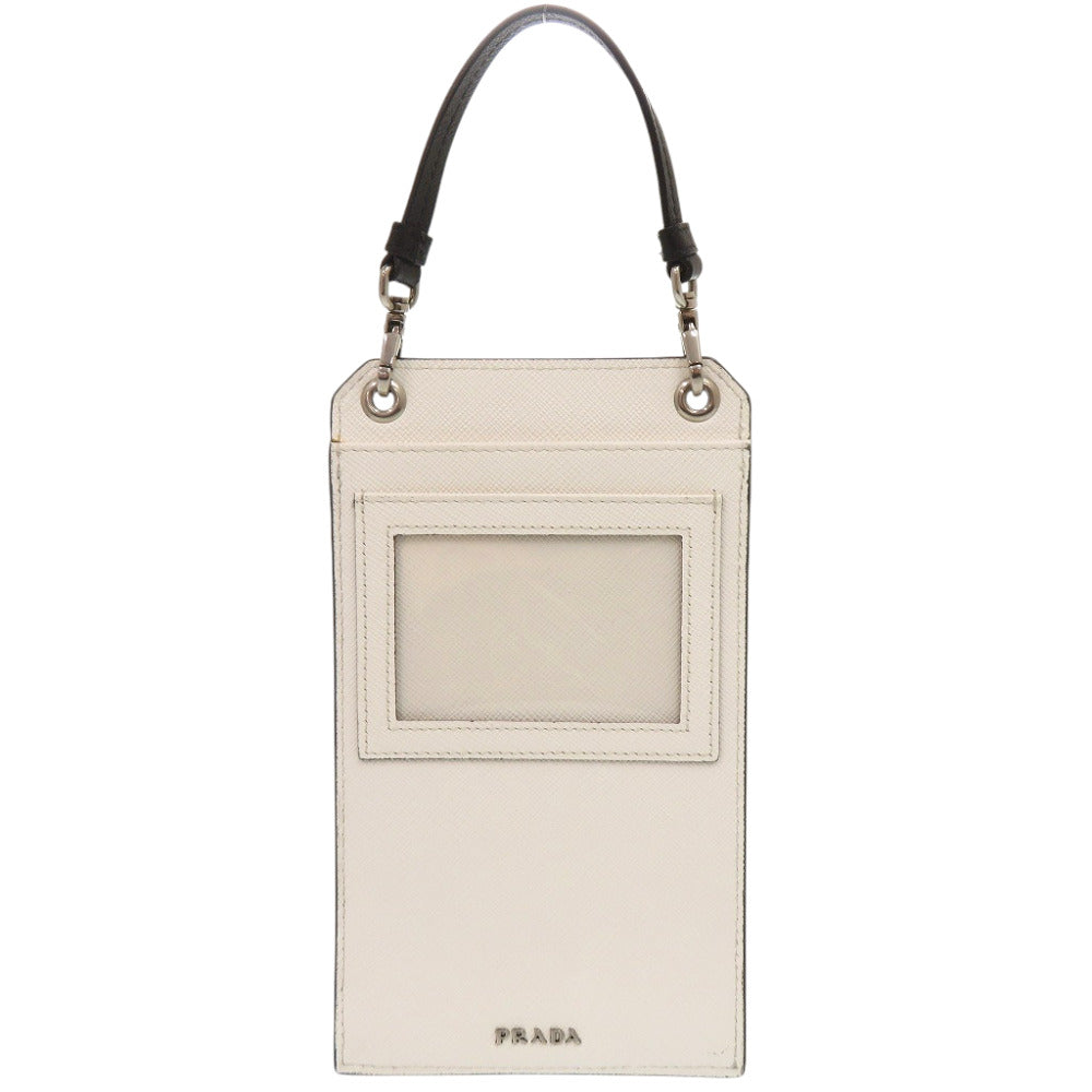 プラダ スマホショルダー スマートフォンケース 2ZH068 2B21 F0A13 サフィアーノパッチ ブラック 黒 ショルダーバッグ 1443【中古】PRADA