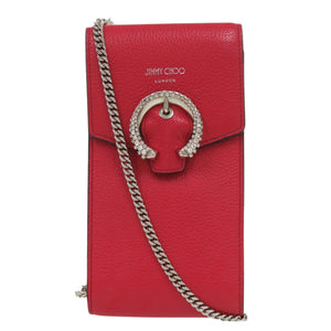 美品 ジミーチュウ スマホショルダー フォンケース レザー レッド ショルダーバッグ 赤 0385【中古】JIMMY CHOO
