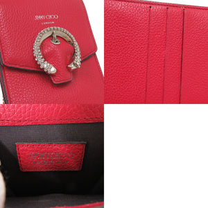 美品 ジミーチュウ スマホショルダー フォンケース レザー レッド ショルダーバッグ 赤 0385【中古】JIMMY CHOO