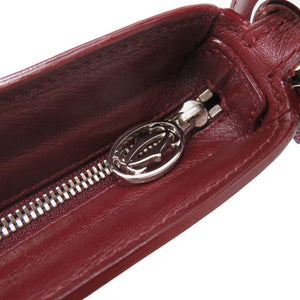 美品 カルティエ カボション レザー ボルドー ハンドバッグ 0391【中古】CARTIER