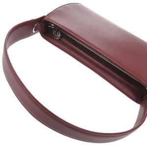 美品 カルティエ カボション レザー ボルドー ハンドバッグ 0391【中古】CARTIER