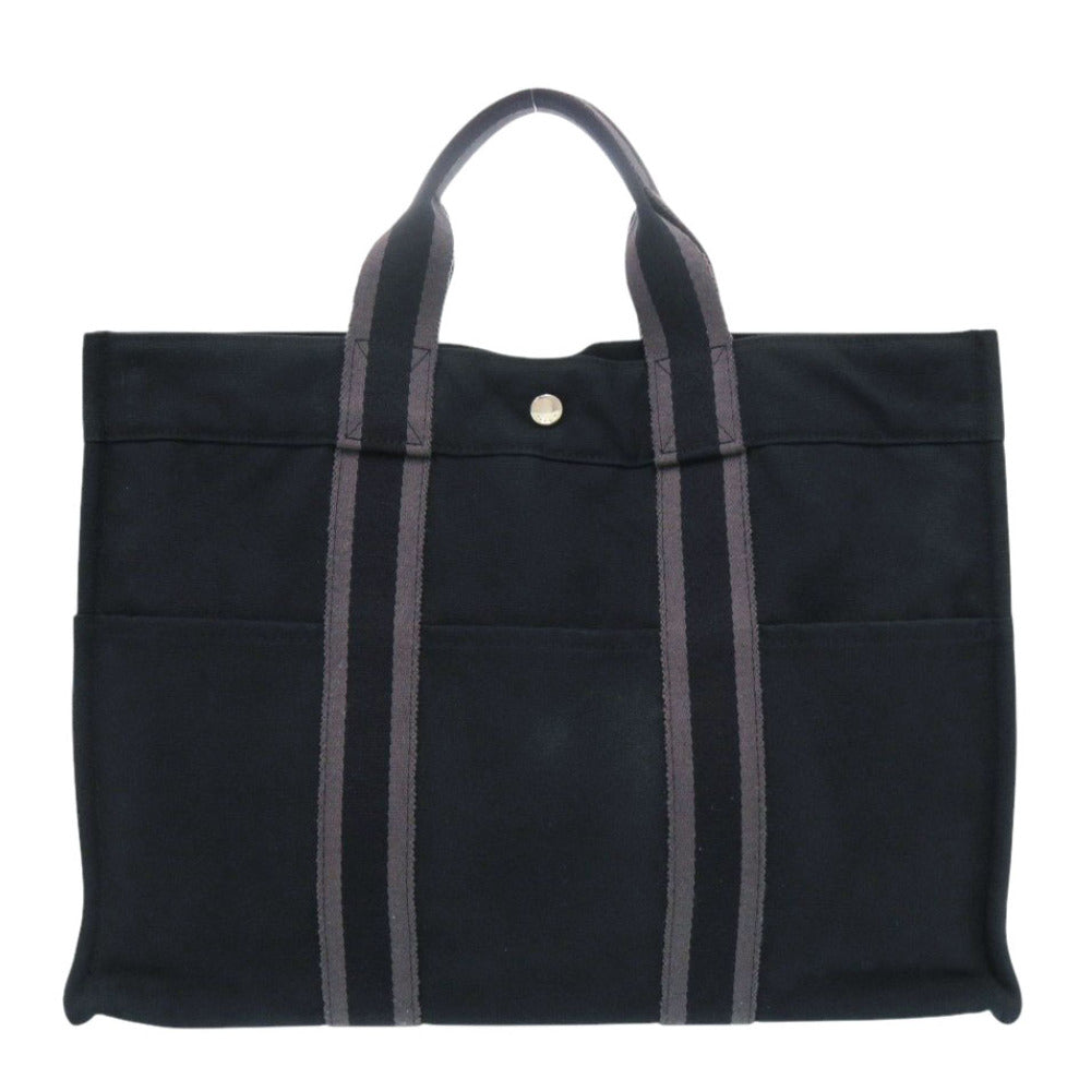 エルメス フールトゥMM コットンキャンバス ブラック ハンドバッグ トートバッグ 黒 0414【中古】HERMES