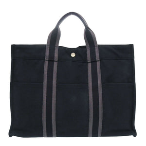 エルメス フールトゥMM コットンキャンバス ブラック ハンドバッグ トートバッグ 黒 0414【中古】HERMES