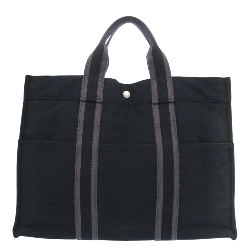 エルメス フールトゥMM コットンキャンバス ブラック ハンドバッグ トートバッグ 黒 0414【中古】HERMES