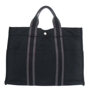 エルメス フールトゥMM コットンキャンバス ブラック ハンドバッグ トートバッグ 黒 0414【中古】HERMES