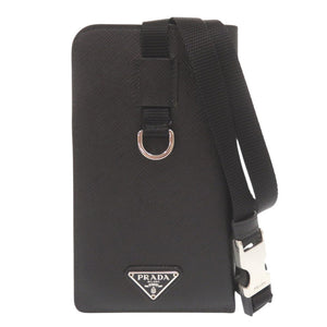 新品同様 プラダ トライアングルロゴ サフィアーノ ブラック フォンケース ネックポーチ 黒 0415【中古】PRADA