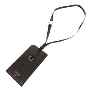 新品同様 プラダ トライアングルロゴ サフィアーノ ブラック フォンケース ネックポーチ 黒 0415【中古】PRADA