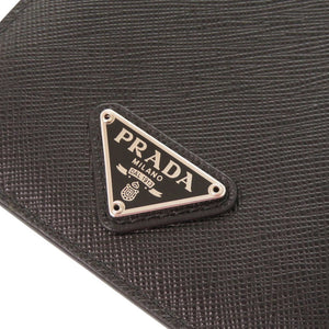 新品同様 プラダ トライアングルロゴ サフィアーノ ブラック フォンケース ネックポーチ 黒 0415【中古】PRADA
