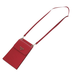 美品 プラダ スマホショルダー フォンケース トライアングルロゴ 2ZH068 サフィアーノレザー レッド ショルダーバッグ 赤 0416【中古】PRADA