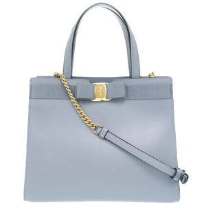 美品 サルヴァトーレフェラガモ ヴァラリボン レザー ブルー 2WAY ハンドバッグ ショルダーバッグ 0424【中古】Salvatore Ferragamo