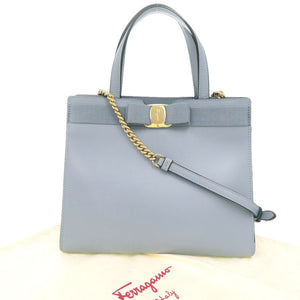 美品 サルヴァトーレフェラガモ ヴァラリボン レザー ブルー 2WAY ハンドバッグ ショルダーバッグ 0424【中古】Salvatore Ferragamo