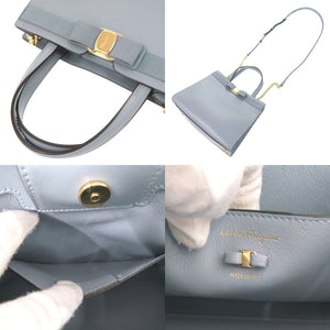 美品 サルヴァトーレフェラガモ ヴァラリボン レザー ブルー 2WAY ハンドバッグ ショルダーバッグ 0424【中古】Salvatore Ferragamo
