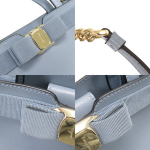 美品 サルヴァトーレフェラガモ ヴァラリボン レザー ブルー 2WAY ハンドバッグ ショルダーバッグ 0424【中古】Salvatore Ferragamo