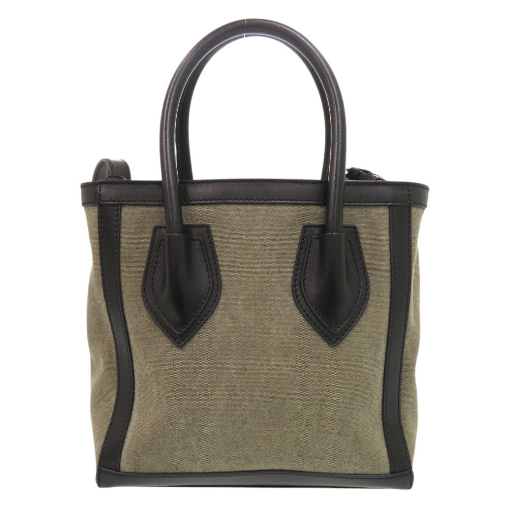 美品 バルマン ロゴ キャンバス レザー カーキ ブラック 2way ハンドバッグ ショルダーバッグ 0429【中古】BALMAIN