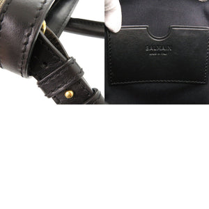 美品 バルマン ロゴ キャンバス レザー カーキ ブラック 2way ハンドバッグ ショルダーバッグ 0429【中古】BALMAIN
