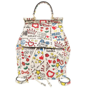 美品 ドルチェアンドガッバーナ シシリー レザー ホワイト マルチカラー リュック デイパック 白 0432【中古】DOLCE&GABBANA