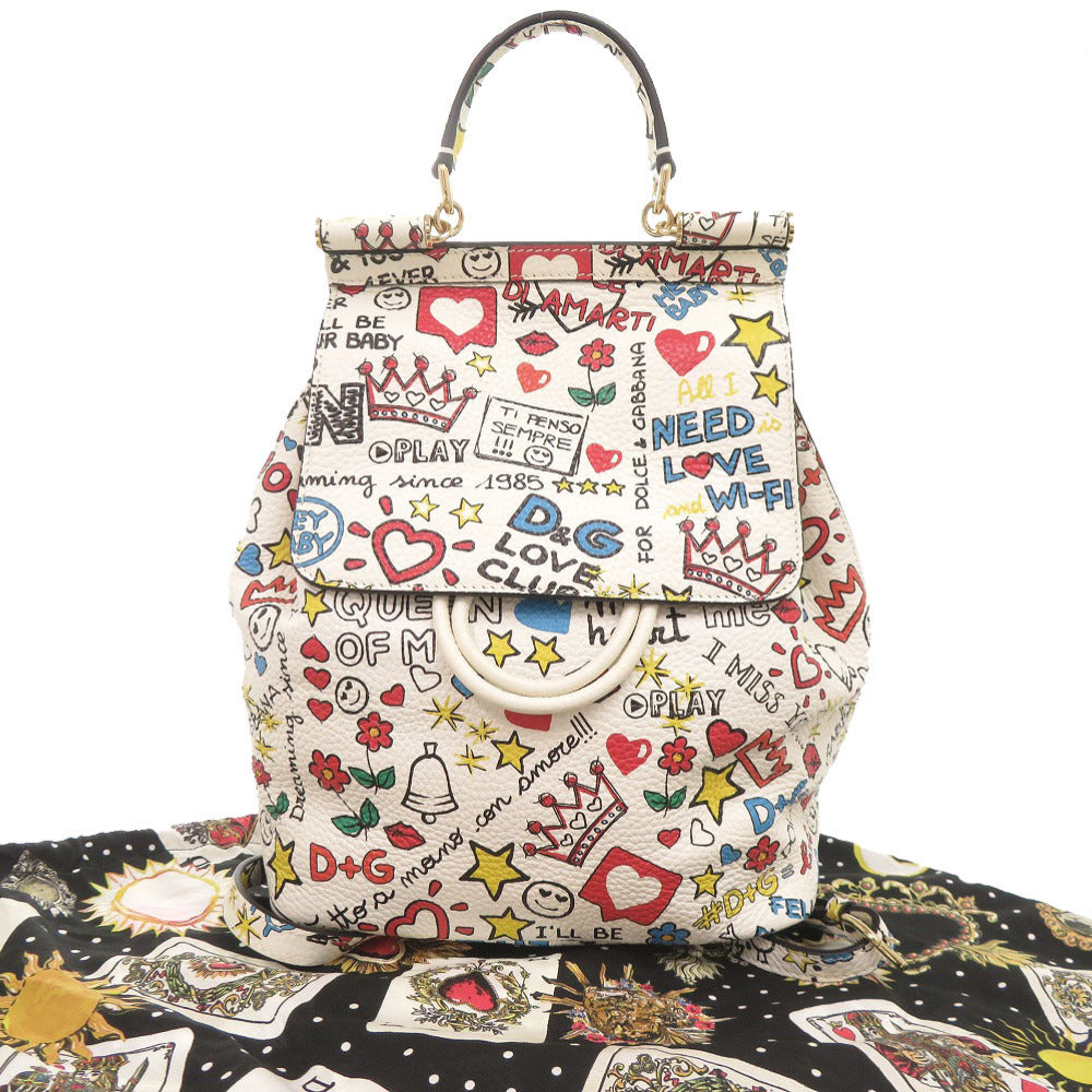 美品 ドルチェアンドガッバーナ シシリー レザー ホワイト マルチカラー リュック デイパック 白 0432【中古】DOLCE&GABBANA