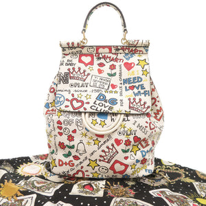美品 ドルチェアンドガッバーナ シシリー レザー ホワイト マルチカラー リュック デイパック 白 0432【中古】DOLCE&GABBANA